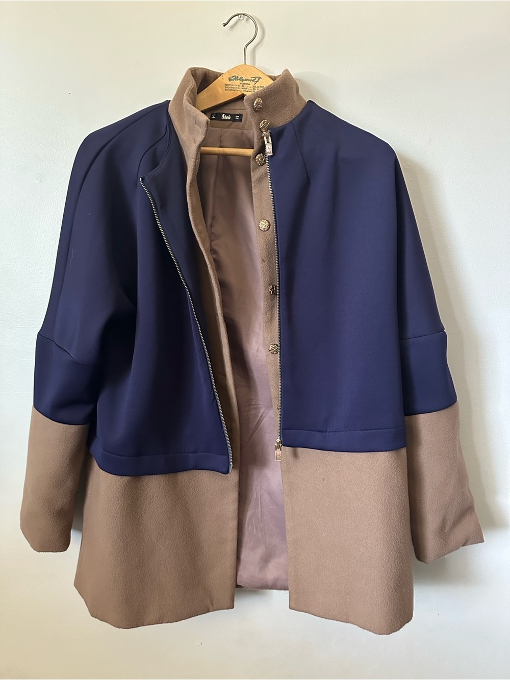 Shein Women's Tailored Blue and Tan Pea Coat/Army Jacket Size L